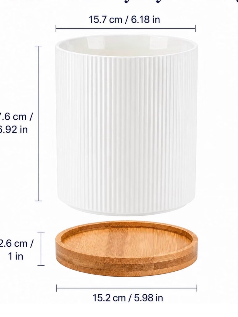 White Ribbed Ceramic Kitchen Utensils Holder 360 Rotation - Picture 4 of 5